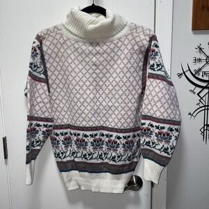 Vintage Womens Distinction Grandma Turtle Neck Floral Sweater Medium